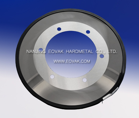Eovak's Fosber slitter knife blade - Φ230 x Φ110 x 1.1 - 6 x Φ9.0 - made of solid tungsten carbide material